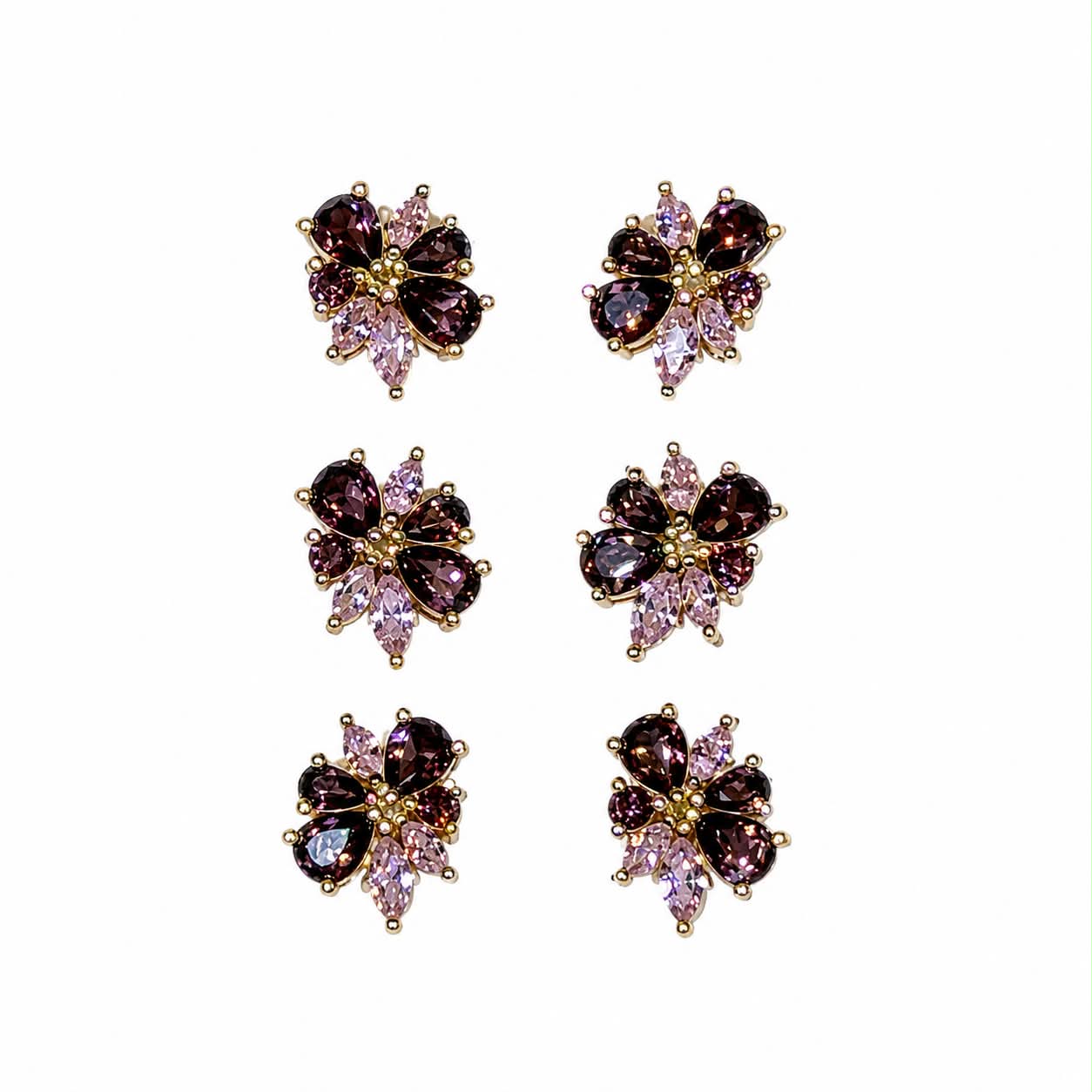 Elegante blomsterøreringe med lilla sten