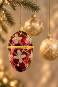Rød julekugle med blomstermønster