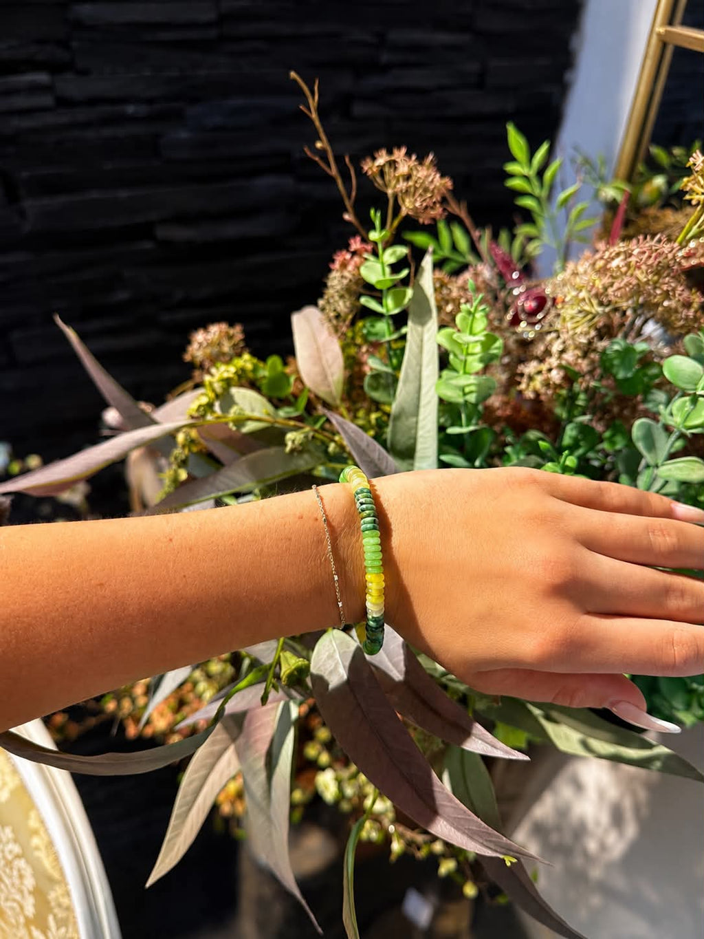 Heinzendorff prikket jasper armbånd med grøn quartz