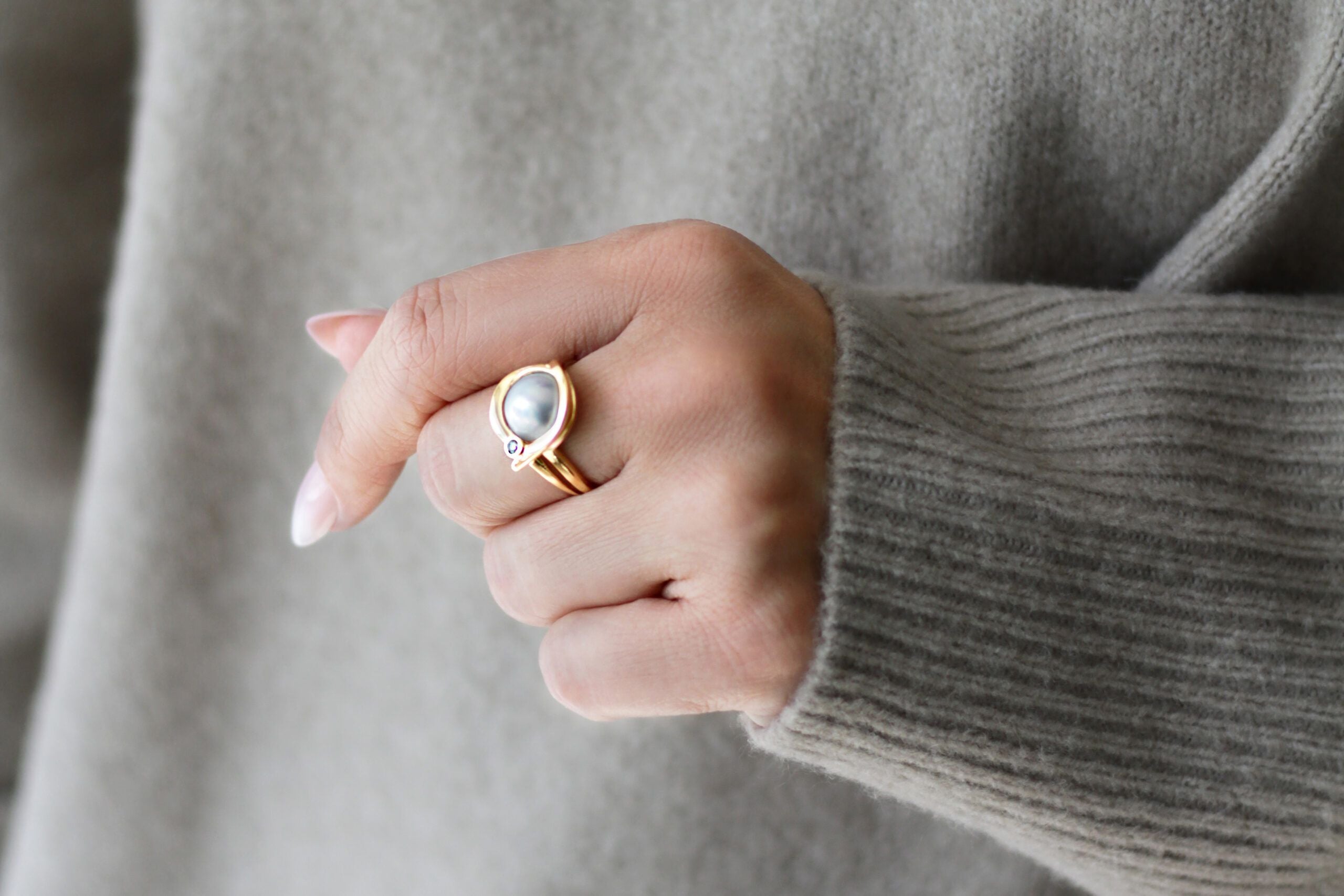 Mabeperle ring 14 kt. 0,08 ct. TW/VS