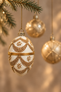 Hvid julekugle med gyldent mønster